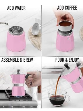 Zulay Kitchen Pink Moka Pot Espresso Maker - 300ml (6-Cup